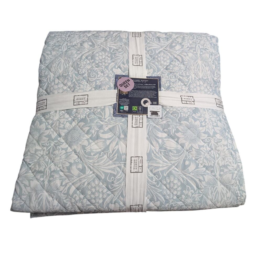 William Morris Queen Quilt - Sunflower Seafoam NEW 90" x 90"
